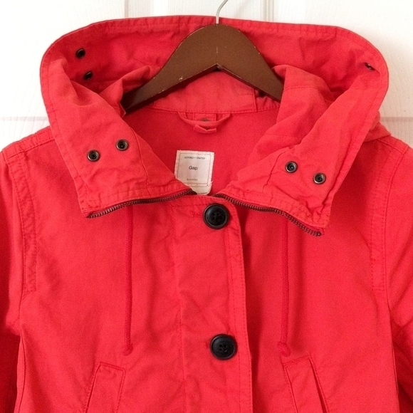 Gap Lightweight Zip & Button Front Hooded Utility Cargo Jacket Hot Coral Pink XS - Picture 2 of 16